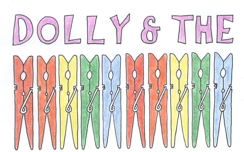 Hand-drawn logo saying "Dolly & the" and then a row of hand-drawn clothespegs