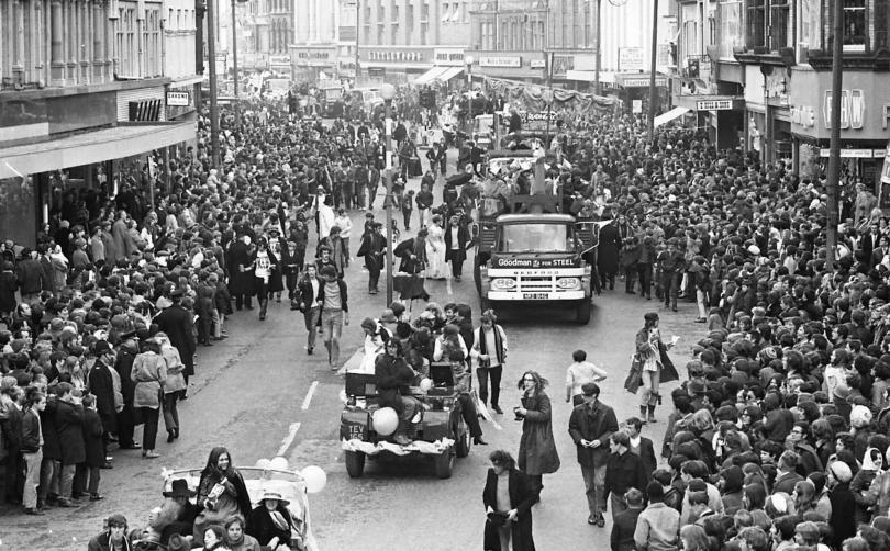 black and white photo of RAG parade