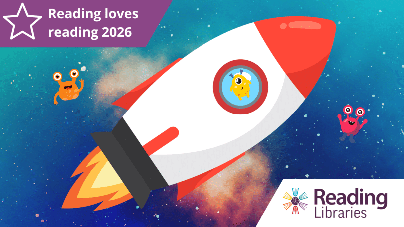 Image of a rocket soaring across the heavens with a wording 'Reading Loves Reading'.