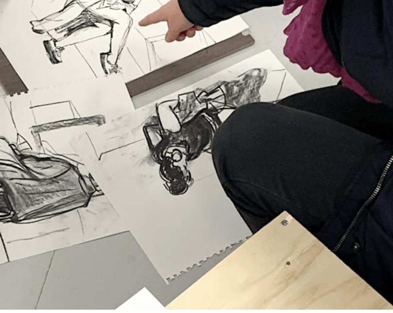 a collection of charcoal drawings of a life model