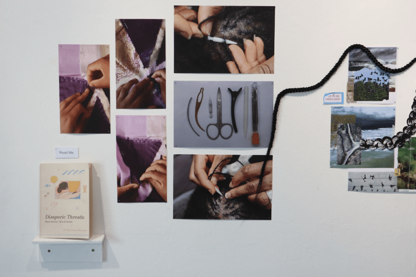 images of black womens hair being styles collages on to a wall