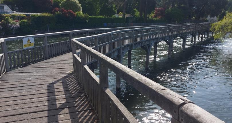 walking wooden bridge above water