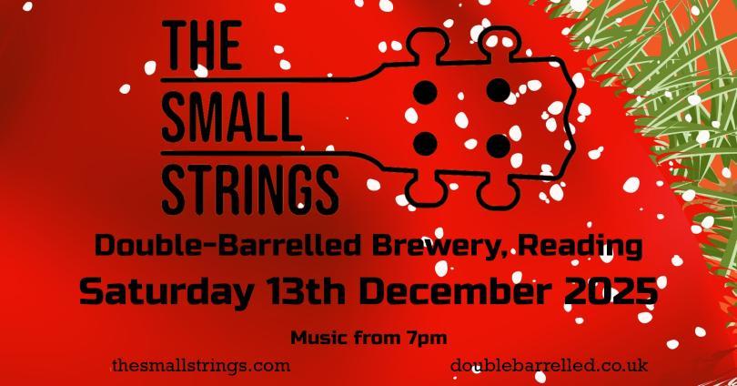 The Small Strings logo against a red and green festive background