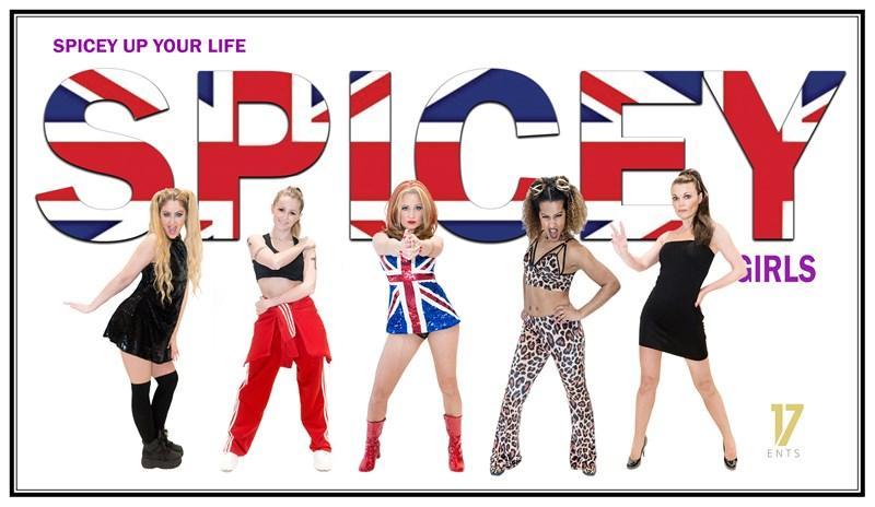 The image shows The Spicey Girls - a Spice Girls Tribute Band.