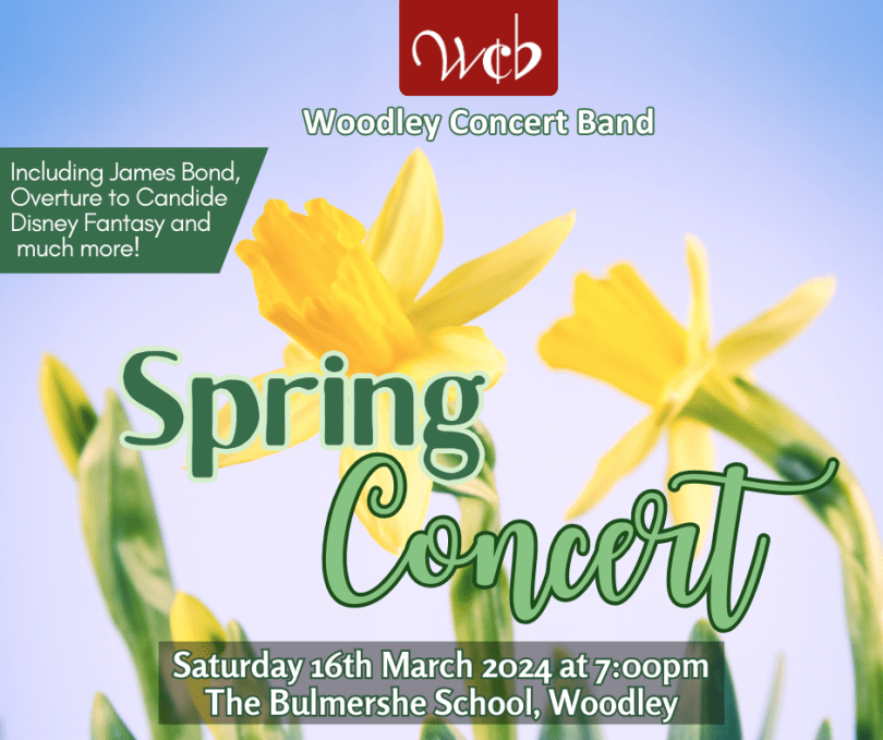 Concert poster image featuring daffodils in the sunshine.