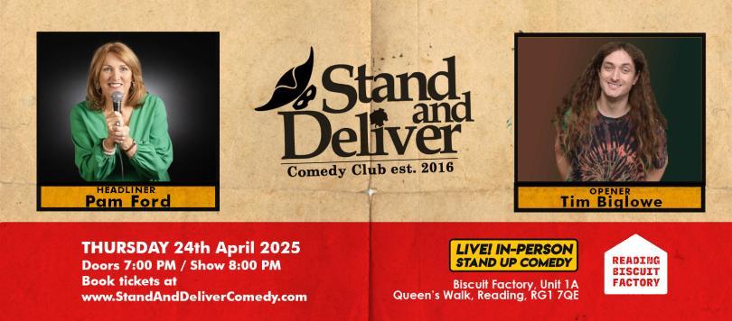 poster for April show at Stand and Deliver Comedy