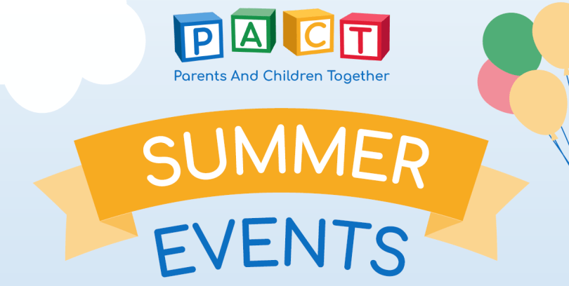 A photo with the words summer events and the PACT logo