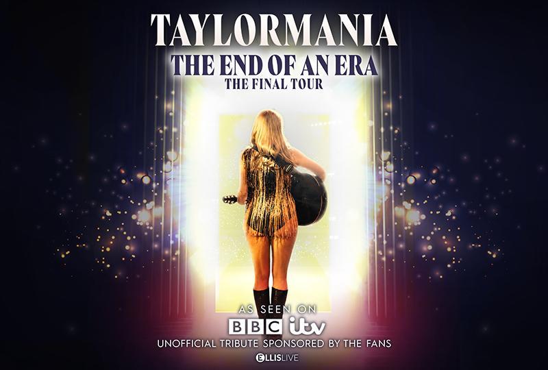 Event Banner. A photo of performer Katy Ellis dressed as Taylor Swift, with her back to the camera walking through a lit doorway, holding a guitar.