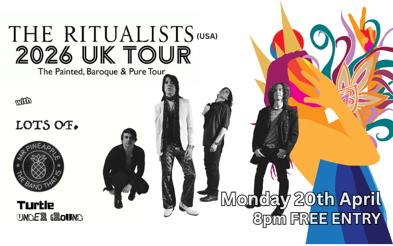 Turtle Underground Presents... @the_ritualists (USA) New York City-based "Gothic Art Rock" fusing elements of glam rock, post-punk, new wave, and 80s pop. with @lotsofband  @mr_pineapple_band 8PM FREE ENTRY / 18+ ID Required