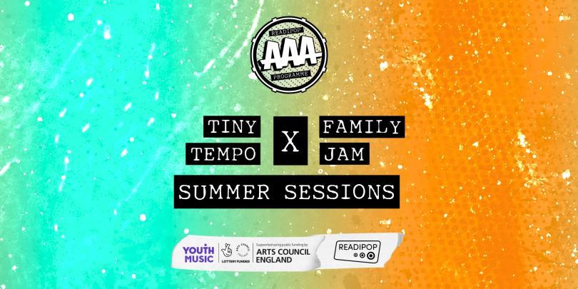 Blue and yellow background with copy "Tiny Tempo x Family Jam"