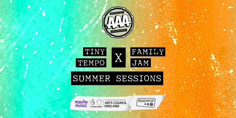 Blue and yellow background with copy "Tiny Tempo x Family Jam"