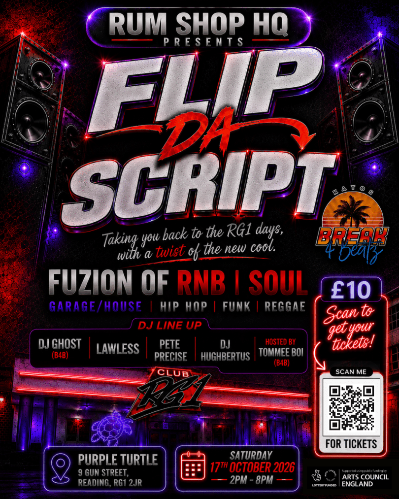 FLIP DA SCRIPT, image with qr code to buy tickets