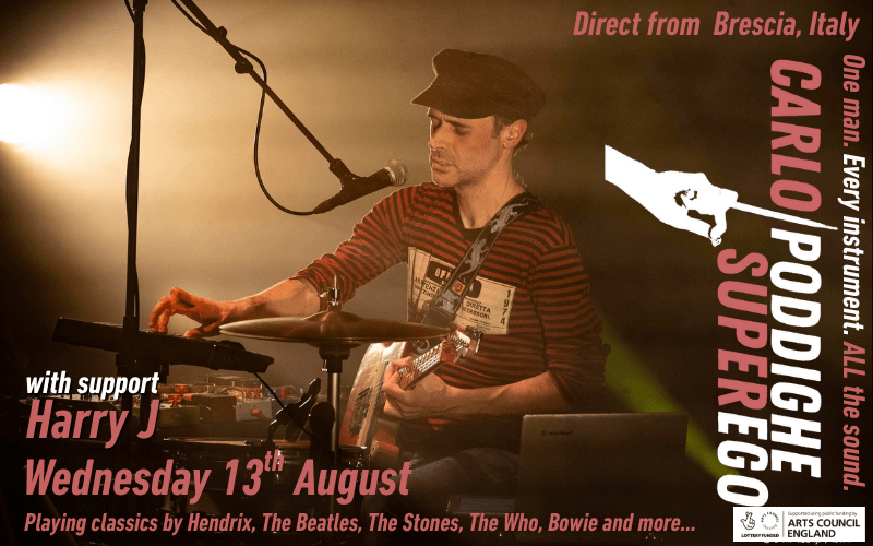 Carlo Poddighe (Italy) w/ support from Harry J  One man. Every instrument. ALL the sound.  The viral sensation and multi-instrumental wizard Carlo Poddighe brings his explosive solo show to Reading  From guitar-shredding to drum-thumping and bass-grooving, Carlo recreates full-band arrangements entirely on his own — live and in real-time.  You’ve seen the mind-blowing videos online… Now experience the magic in person.  Expect epic renditions of classics by Hendrix, The Beatles, The Stones, The Who, Bowie, i