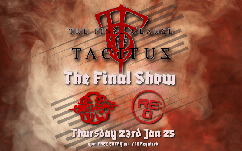 The Final Clause of Tacitus (FINAL SHOW) @tfcot "After 8 years, 4 drummers, 1 album, 3 EP's and all the singles and live shows in between....we are finally calling it a day. Come and join us for the final farewell show at The Purple Turtle on 23rd January 2025. We want to celebrate with you the only way we know how, so lets get funky for one last time." supported by Crostpaths @crostpaths and ReO @reotheband FREE ENTRY / 18+ ID Required #purpleturtlerocks #purpleturtlereading #whatsonreading #readingnightso