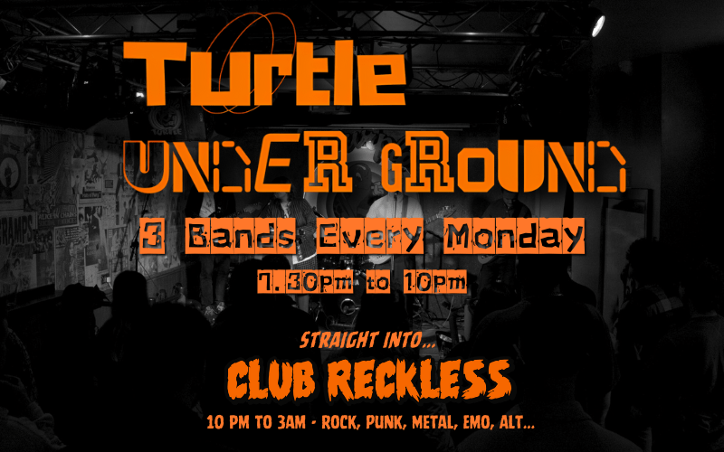 Every Monday Night - TURTLE UNDERGROUND  The Purple Turtle in Reading UK is a long standing supporter of grass roots music in Reading and the UK. Showcasing bands from the UK, Europe and from around the world.  Genres include rock, punk, shoegaze, psychedelic, indie rock, metal, hard rock and more.  Check The Turtle Facebook or Instagram pages for weekly lineups.  FREE ENTRY // 18+