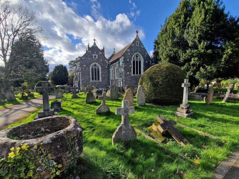 Photo of Wargrave Church as taken from the graveyard