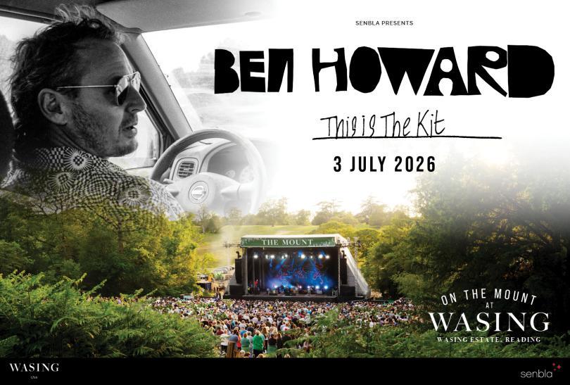 Poster for On The Mount At Wasing: Ben Howard with an image of Ben hovering over the Wasing stage