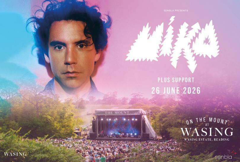 Poster featuring Mikla's head floating above the On The Mount at Wasing stage