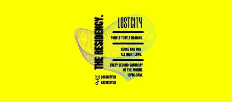 Yellow poster showing Lost City times