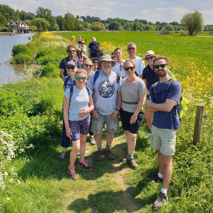 Group of walkers in a field