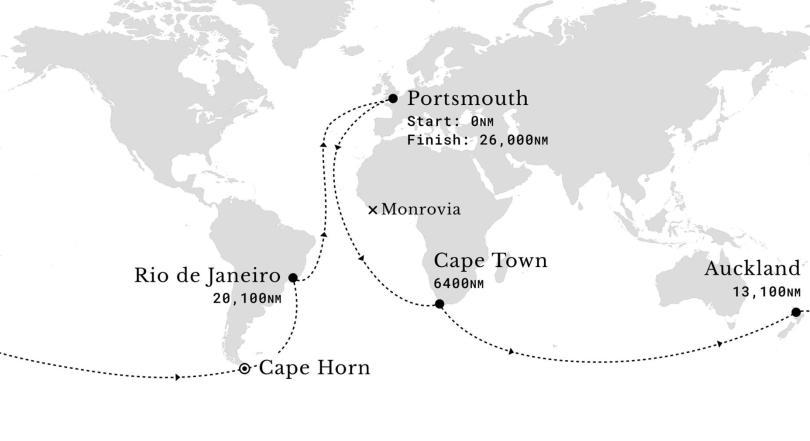 Map of the world with a line tracking Ian Worley's journey
