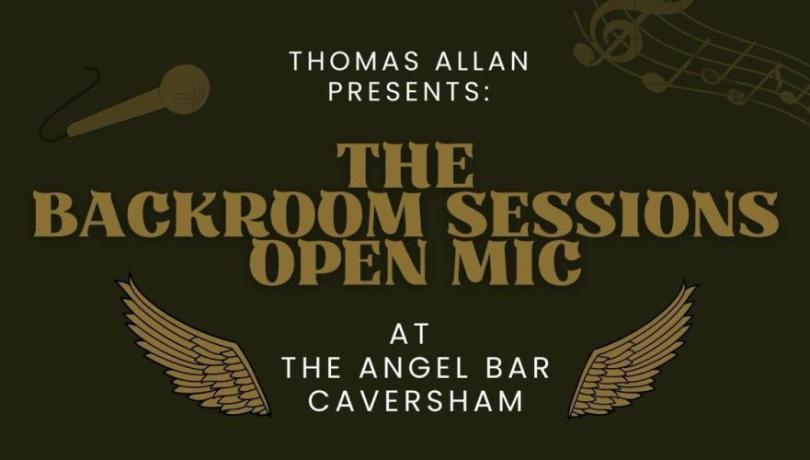 The Backroom Sessions Open Mic against a green background