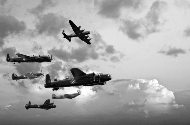 planes flying in formation during World War Two