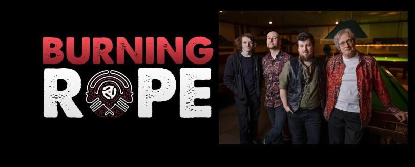 Burning Rope logo next to a photo of the band