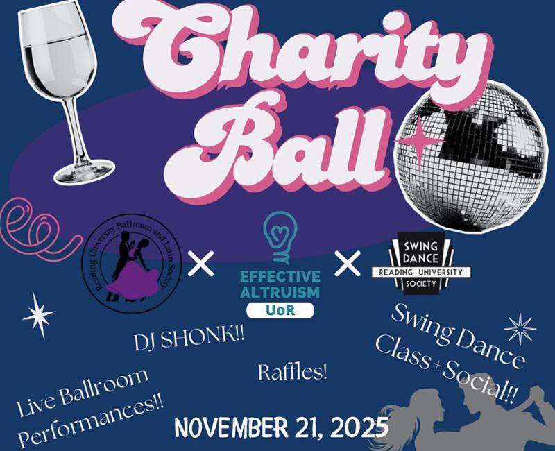 Poster for Charity Ball with images of the society logos and dancers