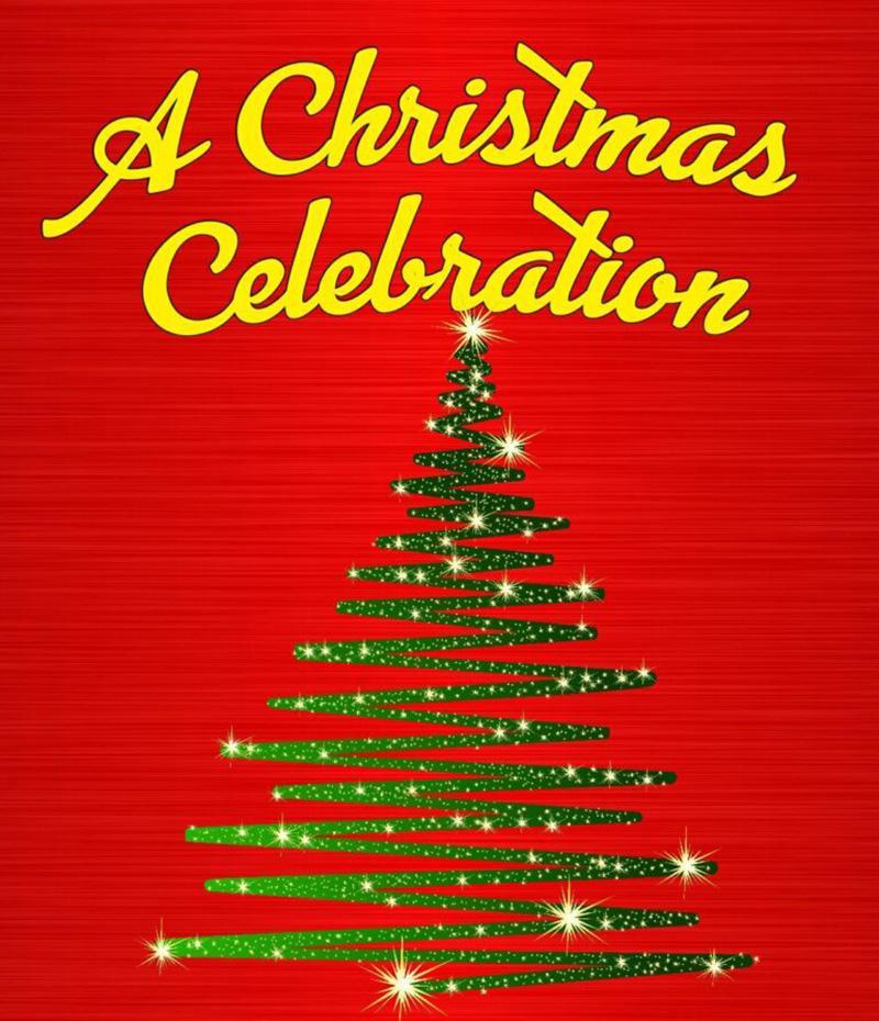 graphic of a green christmas tree against a red background