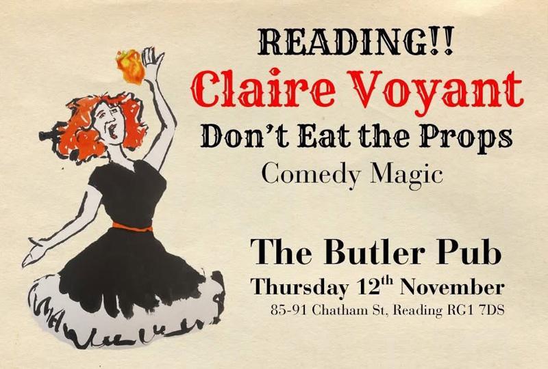 Poster with hand-drawn artwork of a woman with red hair and a black dress seemingly eating fire
