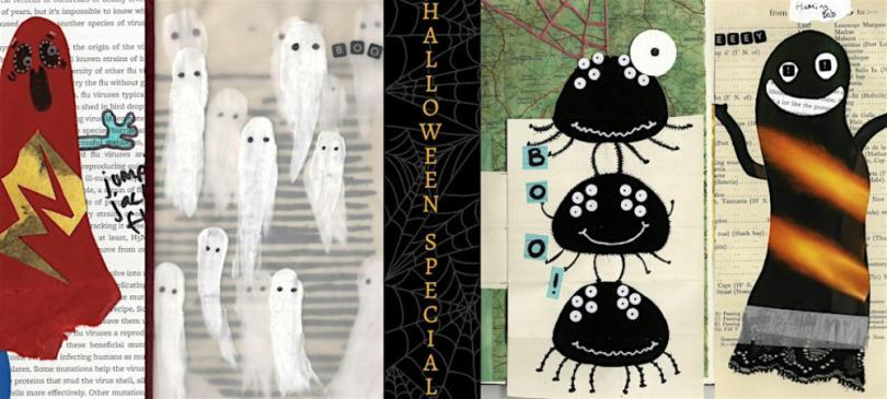 Various images of halloween-themed doodle artwork