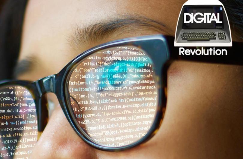 Glasses with digital code reflected in them