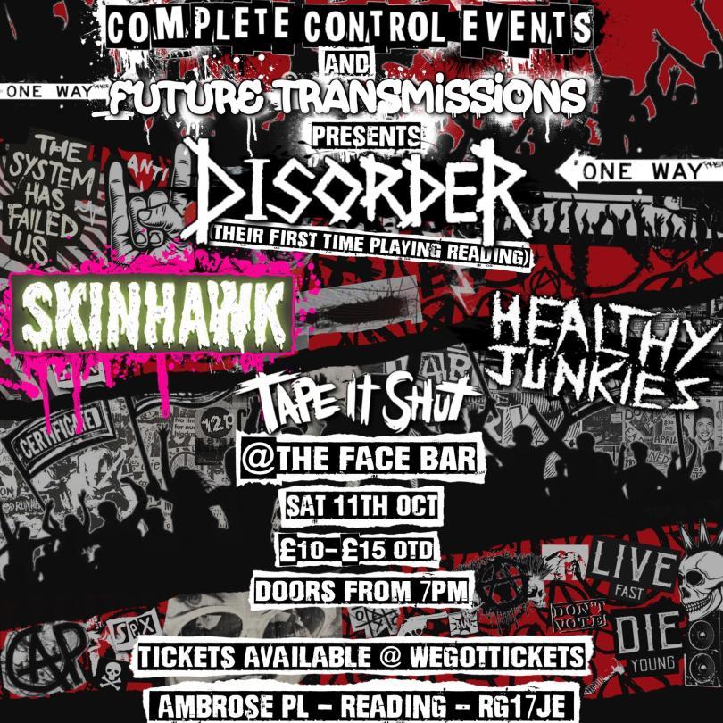 Very busy poster for Disorder at the Face Bar