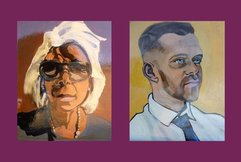 Two portraits - a man and a woman - by artist Douglas Lyell