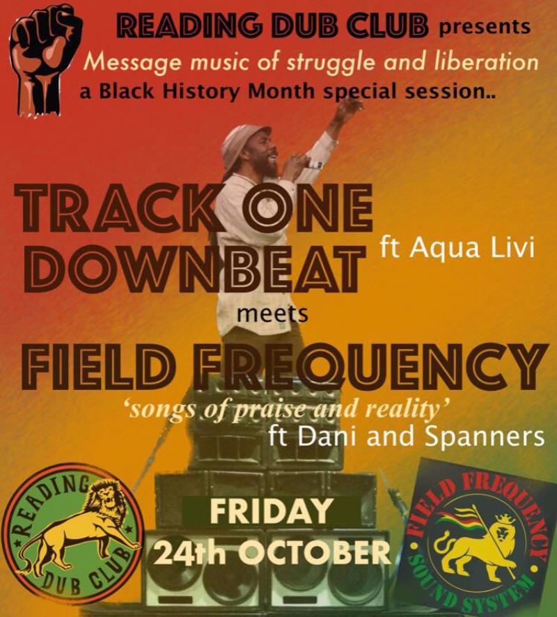 Reading Dub Club poster mentioning Track One Downbeat & Field Frequency Sound System