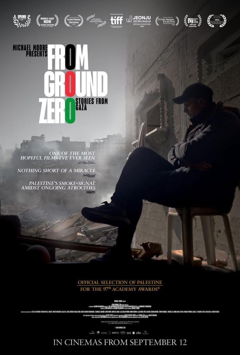 From Ground Zero poster featuring a silhoutted man sitting amongst rubble and the film's logo