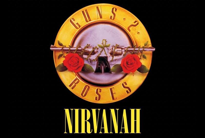 Guns 2 Roses and Nirvanah band logos