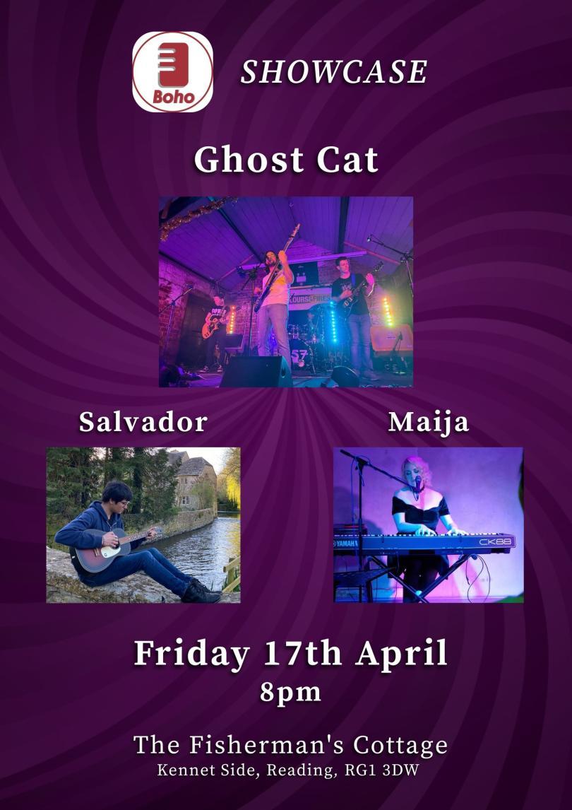 bohemian night logo and images of the three acts performing