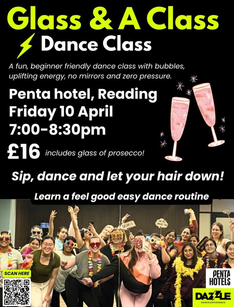 Poster with image of dancers in a class and details of the event
