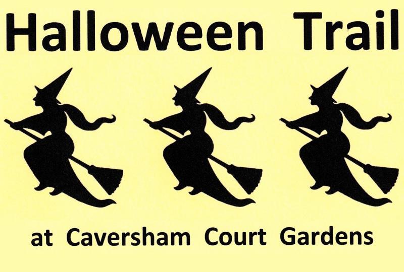 Halloween Trail in Caversham Court Gardens and three silhouettes of witches