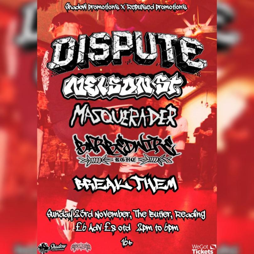 Harcore matinee poster with band logos in hard-to-read fonts