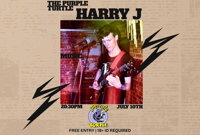 Poster with photo of Harry J on stage playing guitar