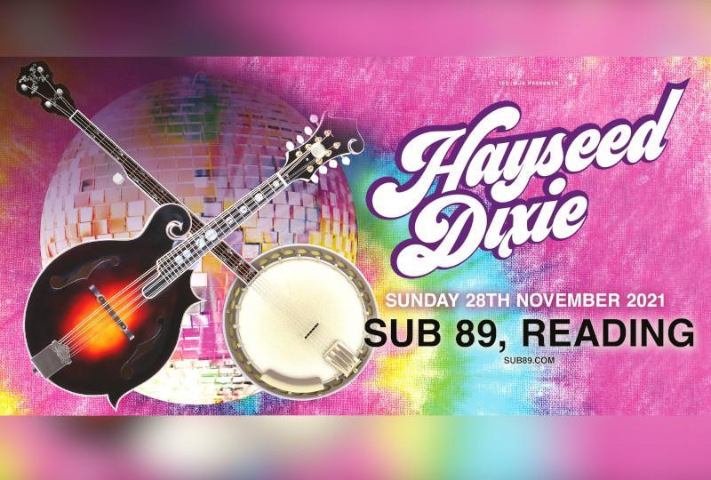 Hayseed Dixie at Sub89 poster featuring mandolin and banjo