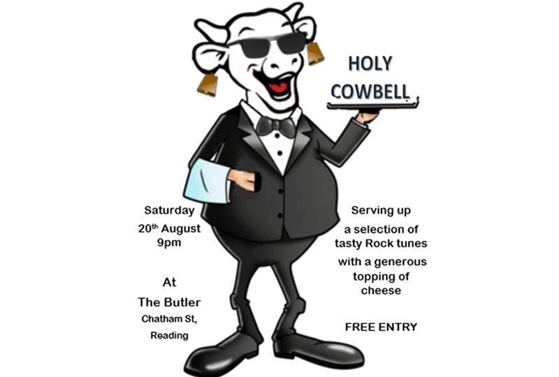 cartoon image of a cow dressed as a butler