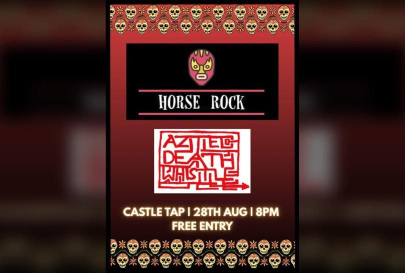 Poster with Horse Rock + Aztec Death Whistle logos