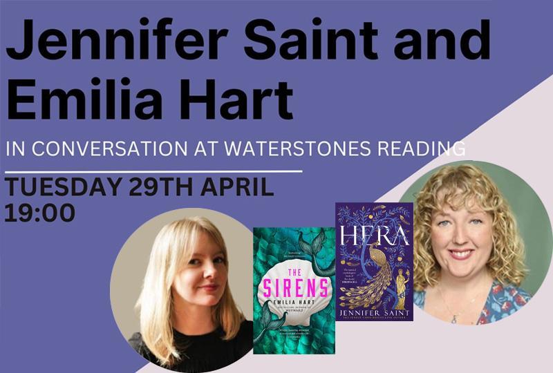 poster featuring headshots of authors Jennifer Saint and Emilia Hart