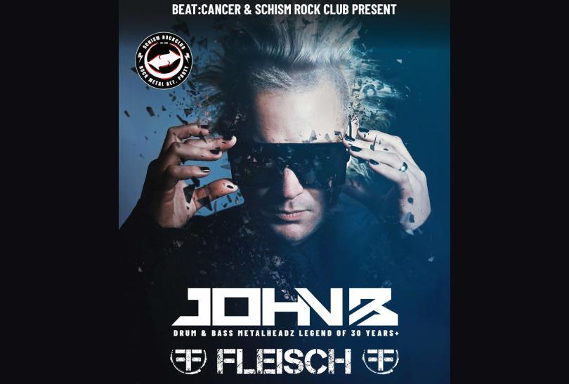 poster with a photo of John B with wild hair and big sunglasses