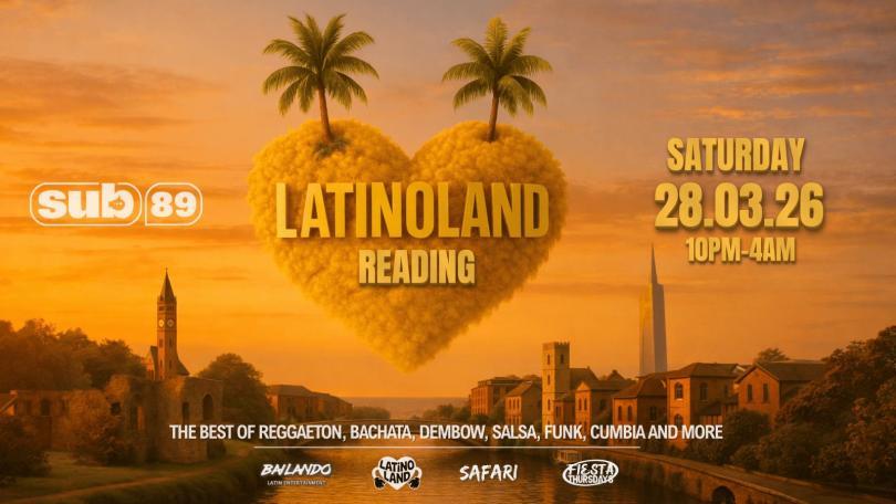 Poster for LatinoLand with AI art of a hart-shaped cloud hovering over a town