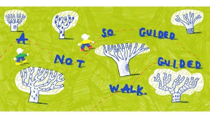 illustration with text of event name and trees on a green background